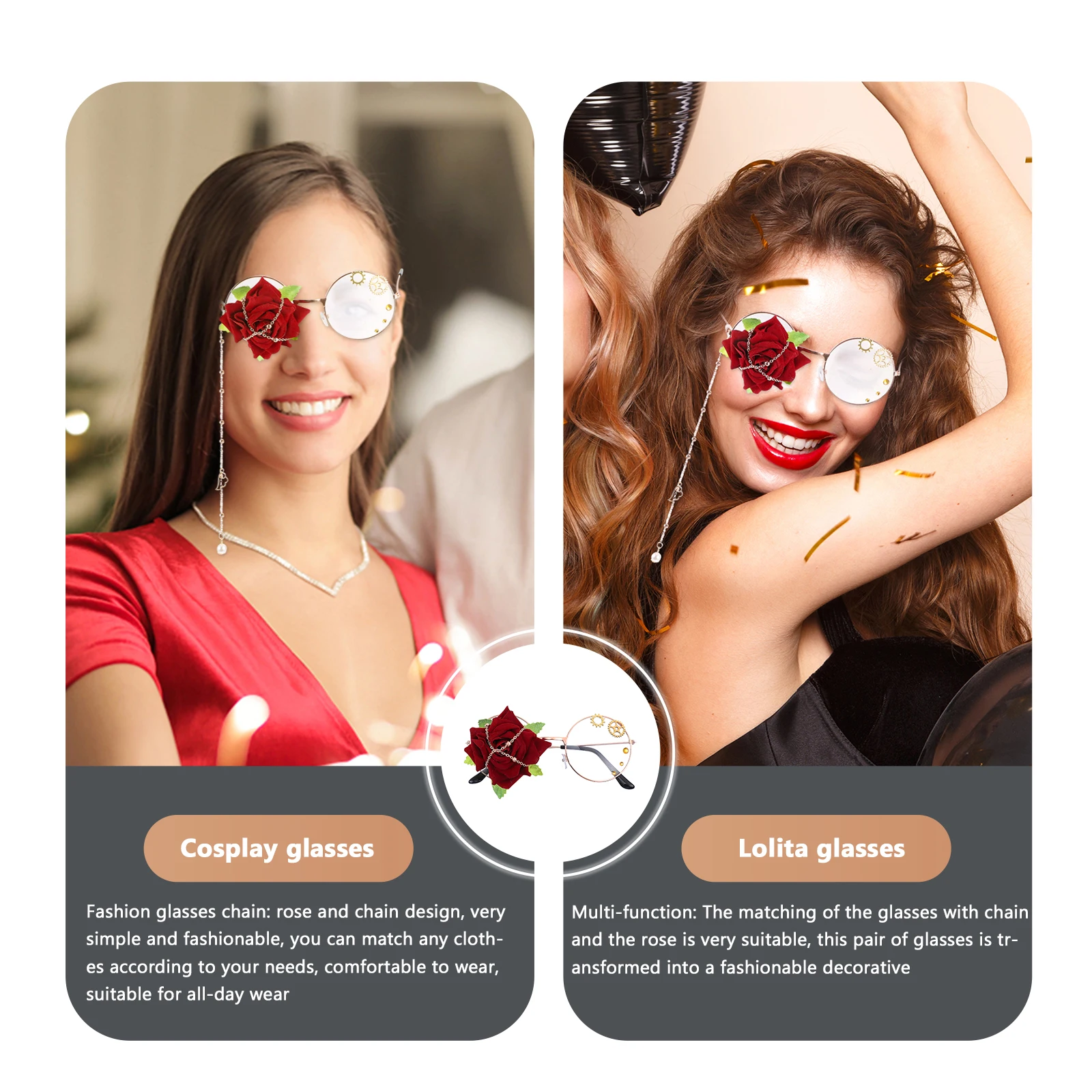 

Fashion Rose Glasses Chain Unisex Cosplay Punk Lolita Eyewear Adjustable Chain Glasses For Halloween Birthday