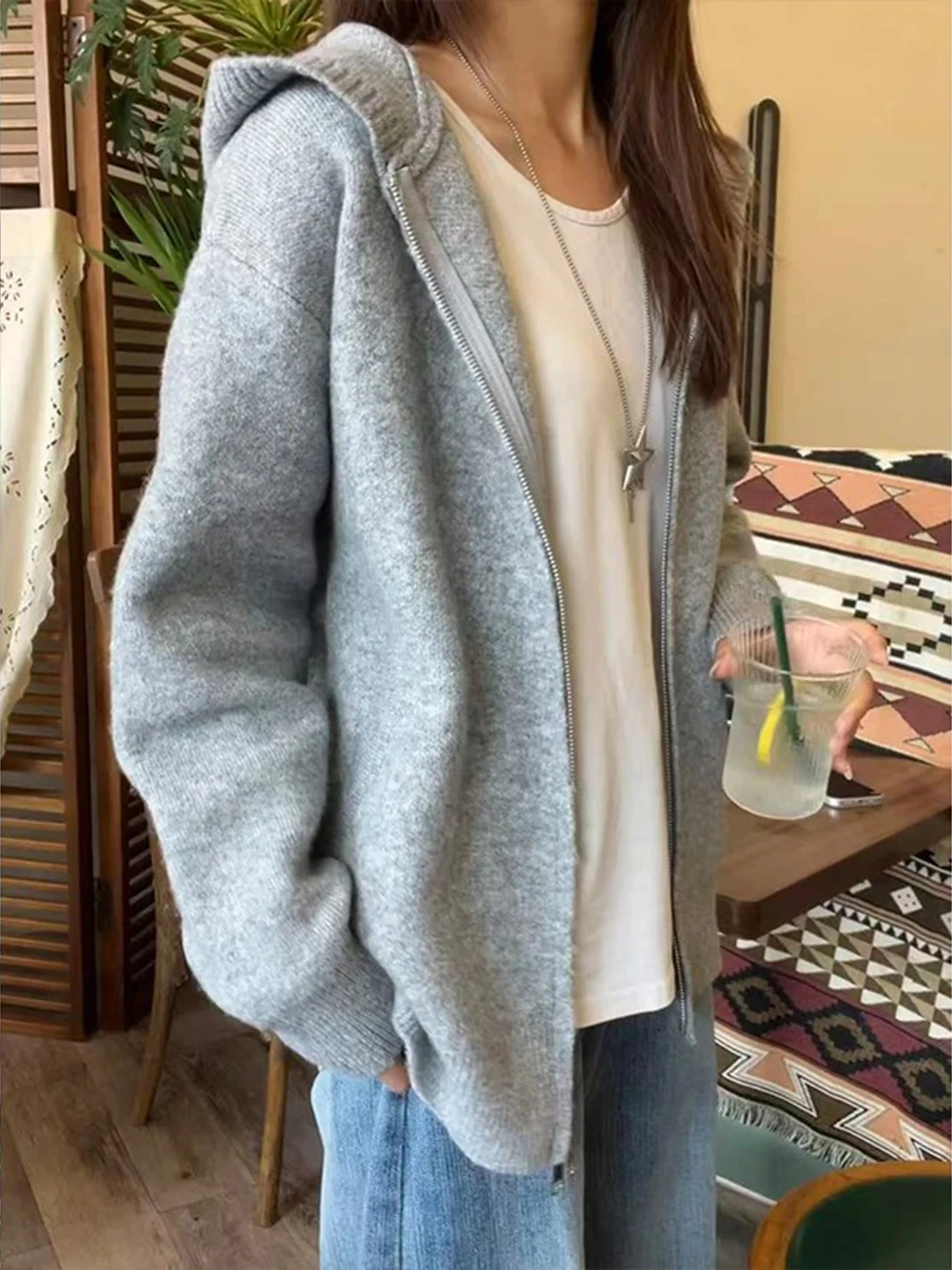 

Вязаный кардиган-жакет унисекс в корейском стиле Cleanfit: осенний, свободный крой, дышащий, теплый, для мужчин и женщин