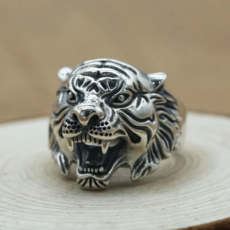 POPACC Punk Personality Men's Tiger Ring Men's Exquisite Animal Jewelry Titanium Steel Ring (size:8-11)