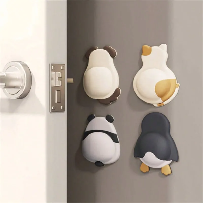 Cute Pet Anti-Collision Pad Soft Rubber Door Sticker Wall Protector Shock Absorption Cushion Penguin Panda Design for Home