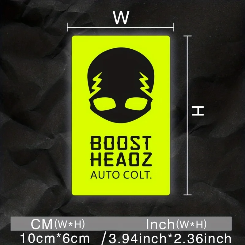 1PC Fluorescent Yellow & Black Skull Pattern Sticker (10x6cm) - "BOOST HEADZ" Text Vinyl Decal For Car Decor
