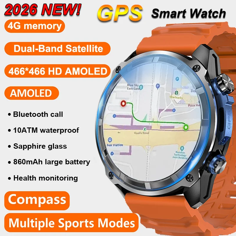 

Новые смарт-часы 2026 года для мужчин: военные, с GPS, офлайн-картами, компасом, памятью 4 ГБ, 100+ видов спорта, Bluetooth-звонками, водонепроницаемые, умный браслет