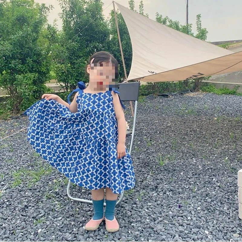 Girls' Dress with Cross Tie and Bowknot Princess Dress25Summer New Foreign Trade Children's Wear Delivery