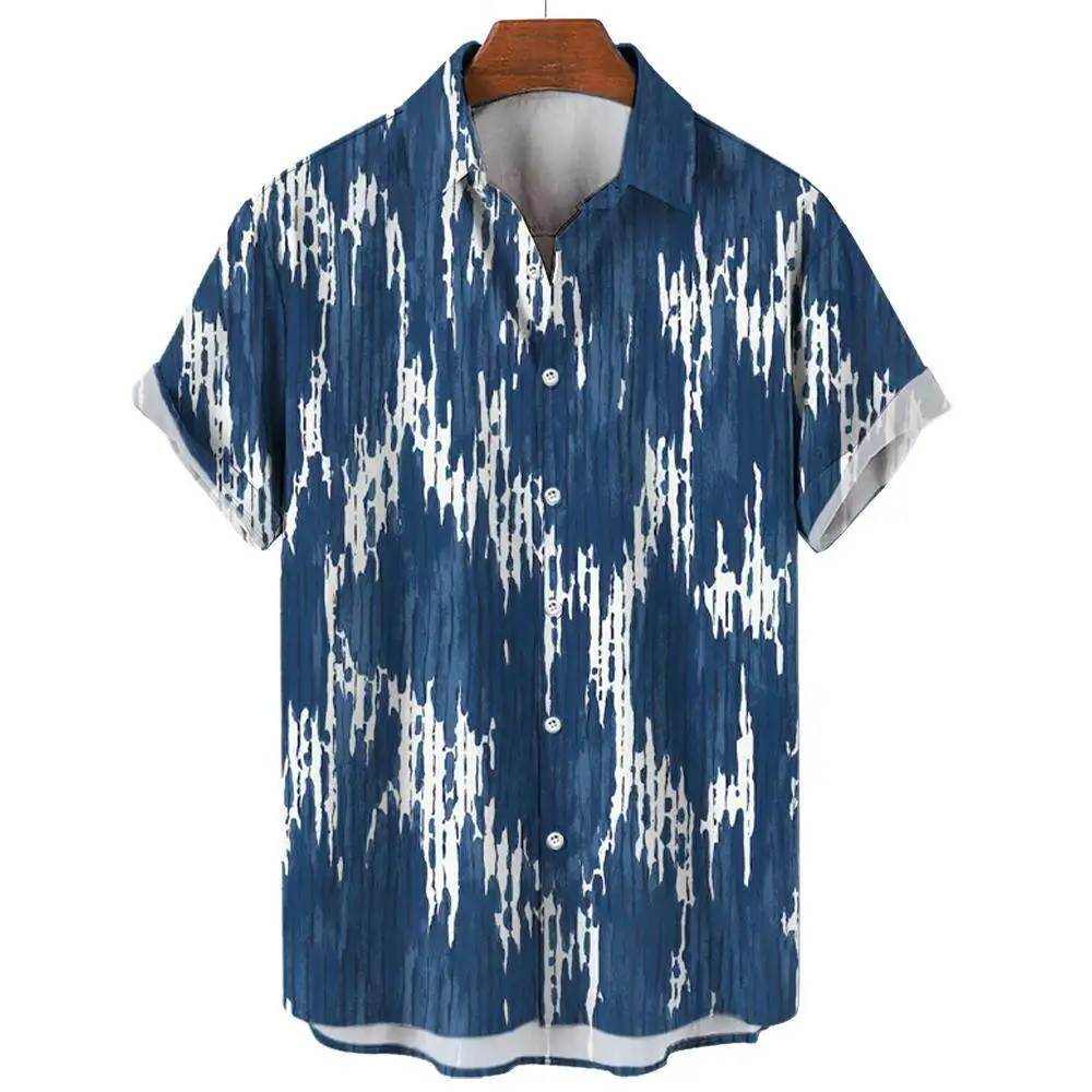 Irregular Striped Printed Tops Summer Fashion Men\'s Short Sleeve Shirts Casual Business Shirts Daily Street Tops Oversized S-5XL