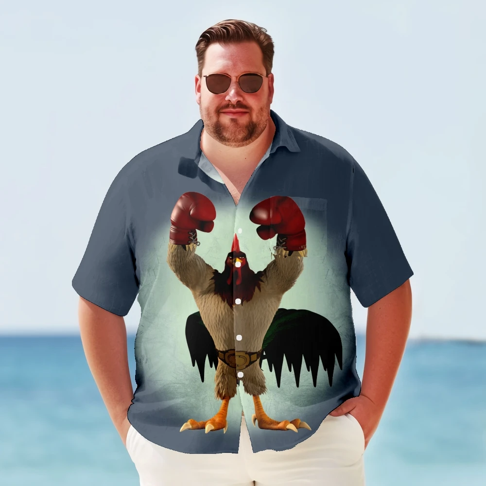 Big & Tall Hawaiian Shirt For Men Vintage Fighting Rooster Print Summer Plus Size Short Sleeve Oversized Clothes Y2kStreetwear