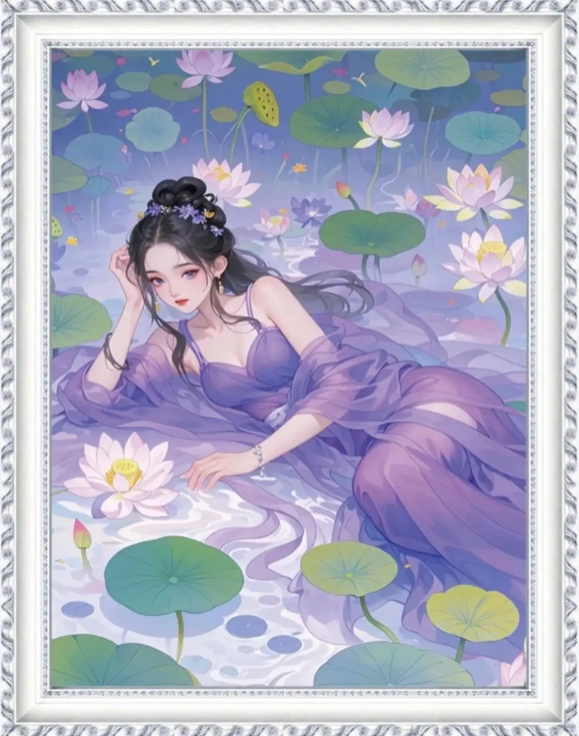 

9ct 75X100cm Purple Beauty Girl Cartoon Pre-Printed Cross Stitch DIY Embroidery Set Handmade Handicraft Floss Needle Crafts