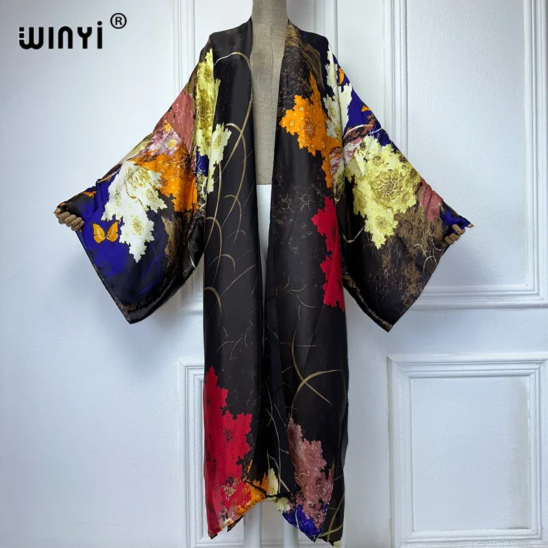 WINYI Kimono Summer Bohemia Print Long Sleeve Cardigan Female Blouse abaya cover up beach women boho maxi dress party kaftan