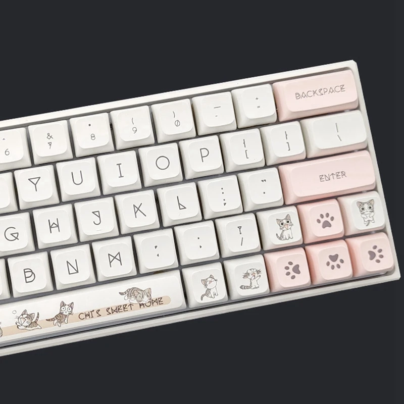 136 Keys XDA Profile Keycaps PBT DYE-SUB Cute Cat Theme Pink Keycap For Cherry Mx Switch GMMK Pro Mechanical Keyboard