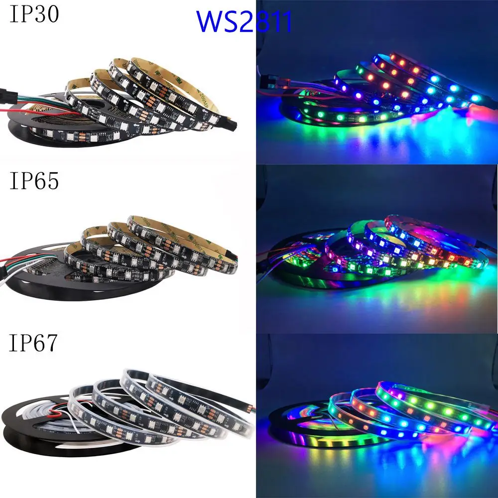 WS2811 RGB LED Strip Light 5050SMD Addressable 30leds/m 60Leds/m Smart Led Strip External 1 IC Control 3 Leds IP30/65/67 DC12V