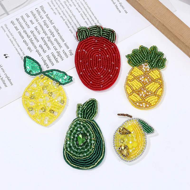New handmade beaded seed bead crystal fruit fabric patch clothing accessory patch