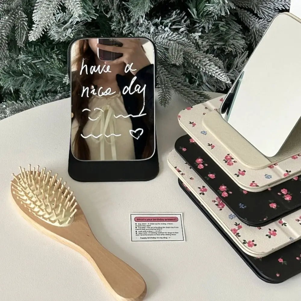 Pu Leather Desktop Stand Mirror Compact Cosmetic Mirror Folding Fold Makeup Mirror Light Weight Delicate Pocket Make-up Mirror