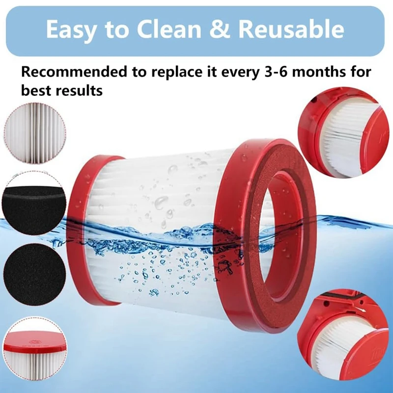 【Berserkk】2 упаковки вакуумных фильтров для Milwaukee 49-90-1900 M18 M12 Fuel + 2 упаковки губчатых фильтров, замена HEPA 49-90-2015