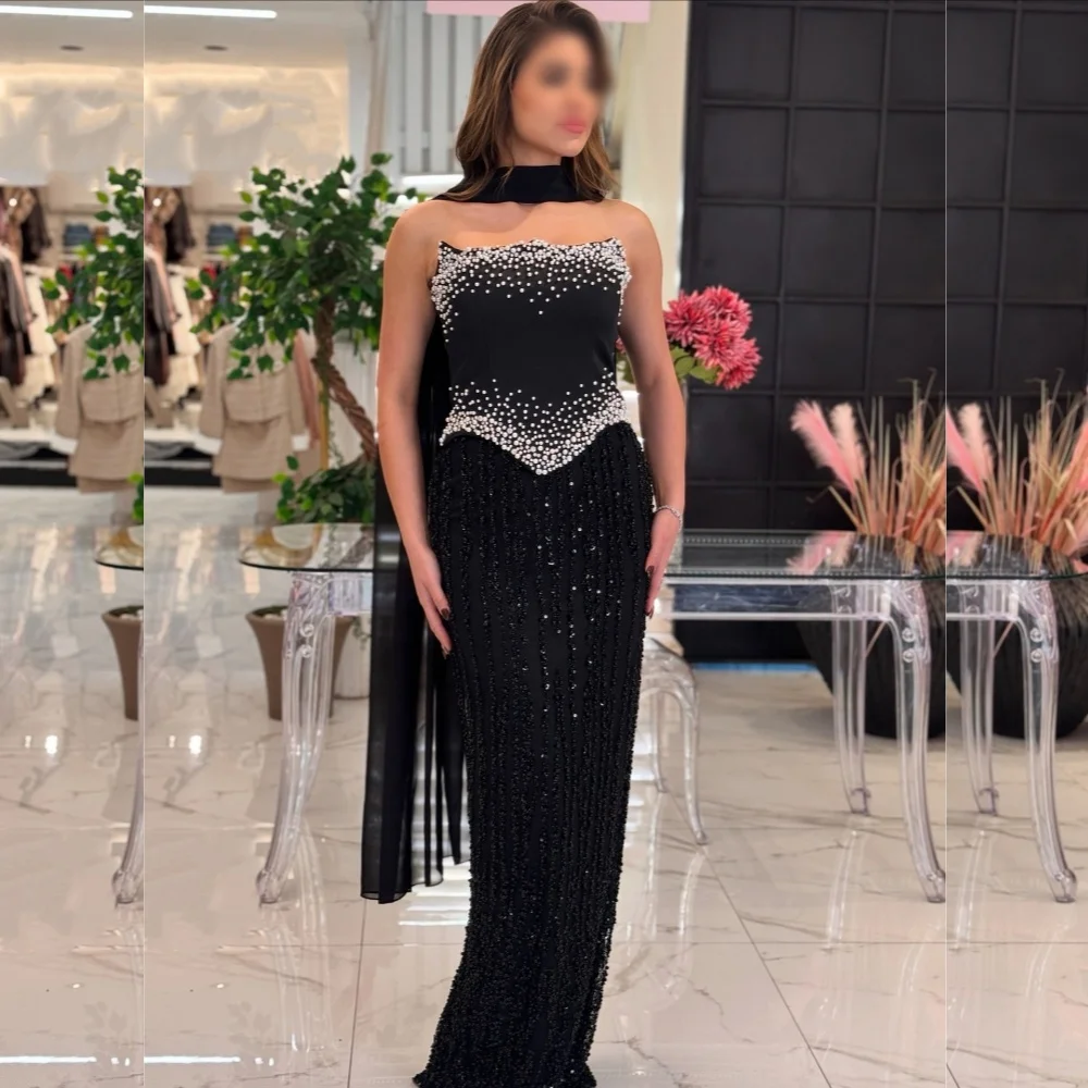 Temperamento personalizado sem alças beading vestidos longos glitter vestido de noite de luxo sob medida ocasião de alta qualidade senhoras vestido