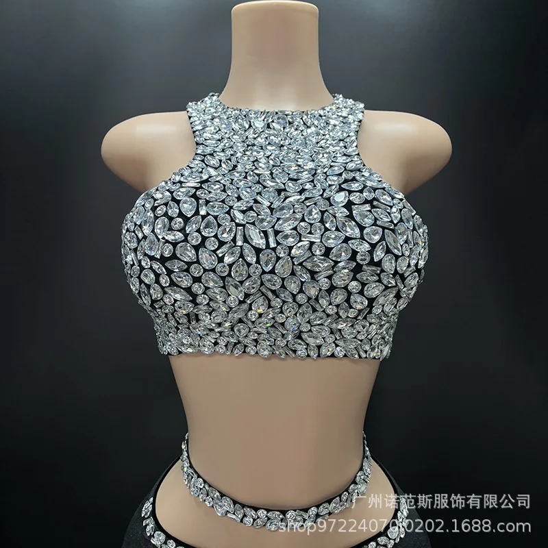 Zomer Afslankende Taille Hot Diamond Tweedelige Verjaardagsfeestje Fashion Club Zanger Muziekfestival Prestaties Kostuum Paillettenjurken