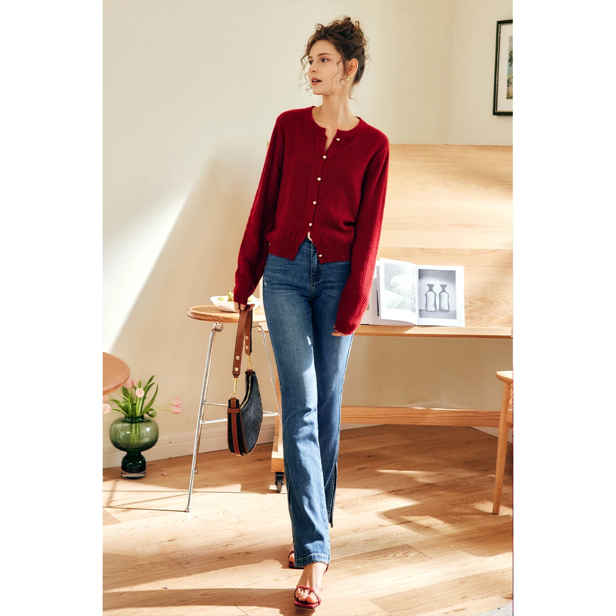 Oriel フレンチニットカーディガン女性の秋 2025 新作 O ネックシングルブレストセーターカジュアルヴィンテージ女性トップス O57QM00356