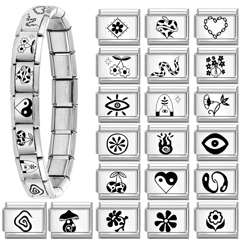 جديد النقش بالليزر الكرز القلب العين زهرة ربط الخرز صالح 9 مللي متر السحر الإيطالي النساء الرجال سوار مجوهرات DIY بها بنفسك صنع الهدايا #3