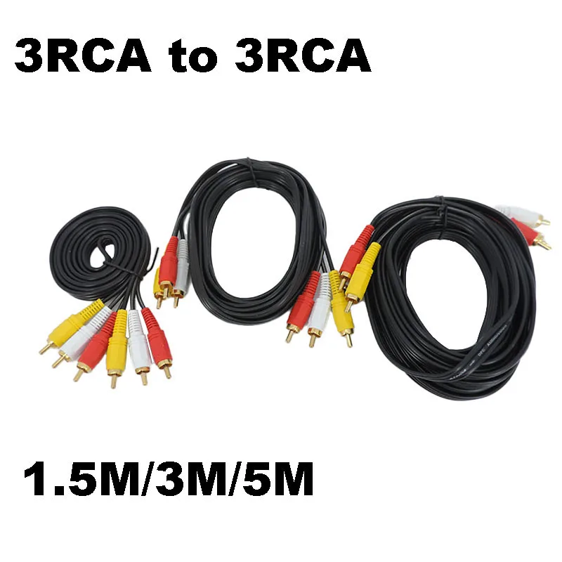 1.5M/3M/5M gold plated RCA Male to 3 RCA 3RCA Male connector Composite Audio Video AV extension Cable Plug cord WIRE J17