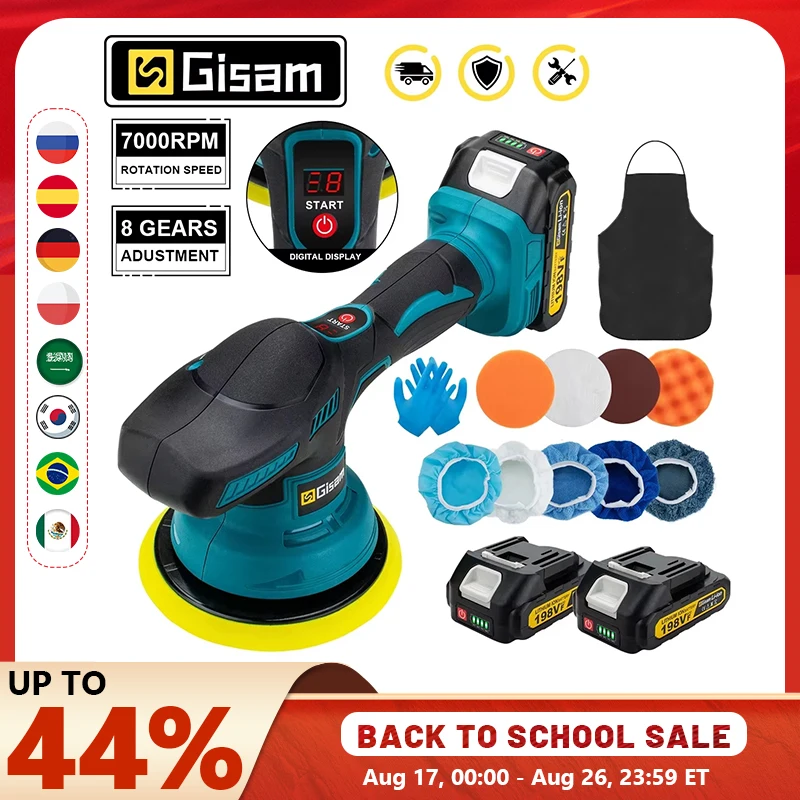 Gsiteis polidor de carro sem fio 8 engrenagens display digital polidor elétrico auto carro polimento máquina depilação para makita 18v bateria