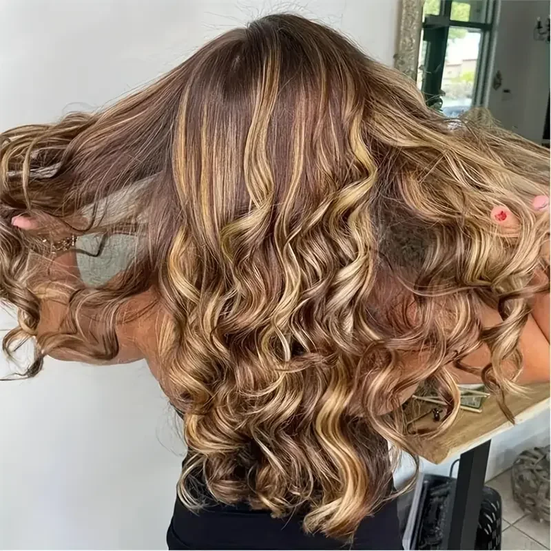 تسليط الضوء على HD 13x4 الدانتيل أمامي خصلات الشعر المستعار الإنسان الجسم موجة العسل شقراء 13x6 الدانتيل الجبهة الباروكات للنساء ابيض الباروكات قبل قطعها #1