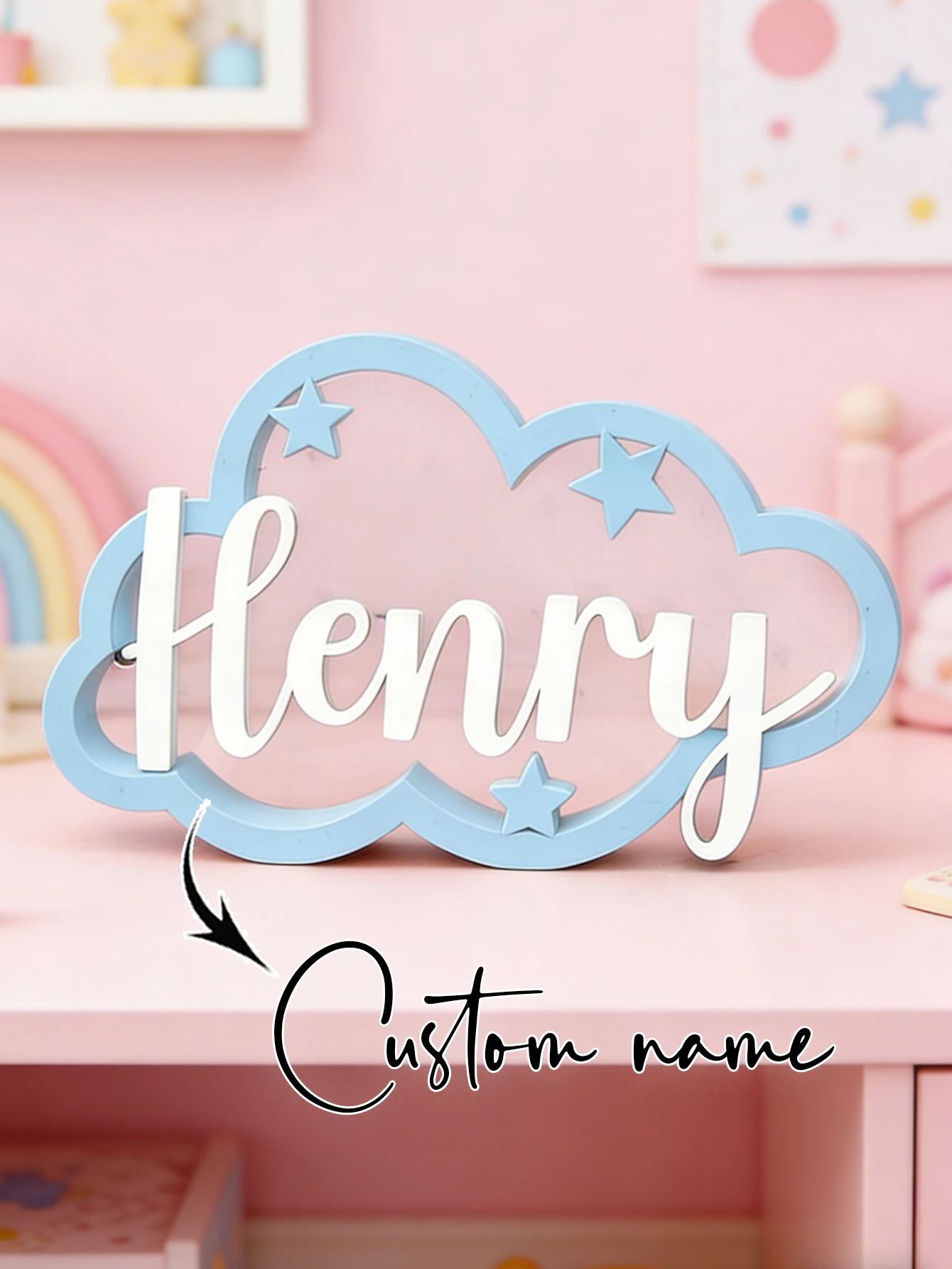 Baby Nursery Equipment - カスタムクラウドスターウッドネームサイン3Dレイヤードネームプレートベビーガールナーサリーウォールテーブルデコレーション新生児シャワーバースデー記念品ギフト