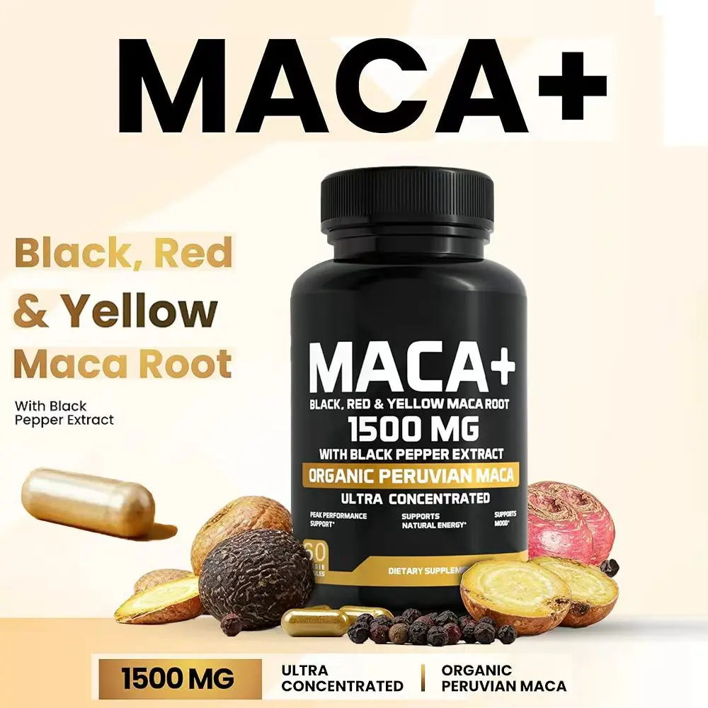 120Capsules Organic Maca Root Powder Capsules with Black Pepper Extract Energy & Mood Supplemet for Men & Women