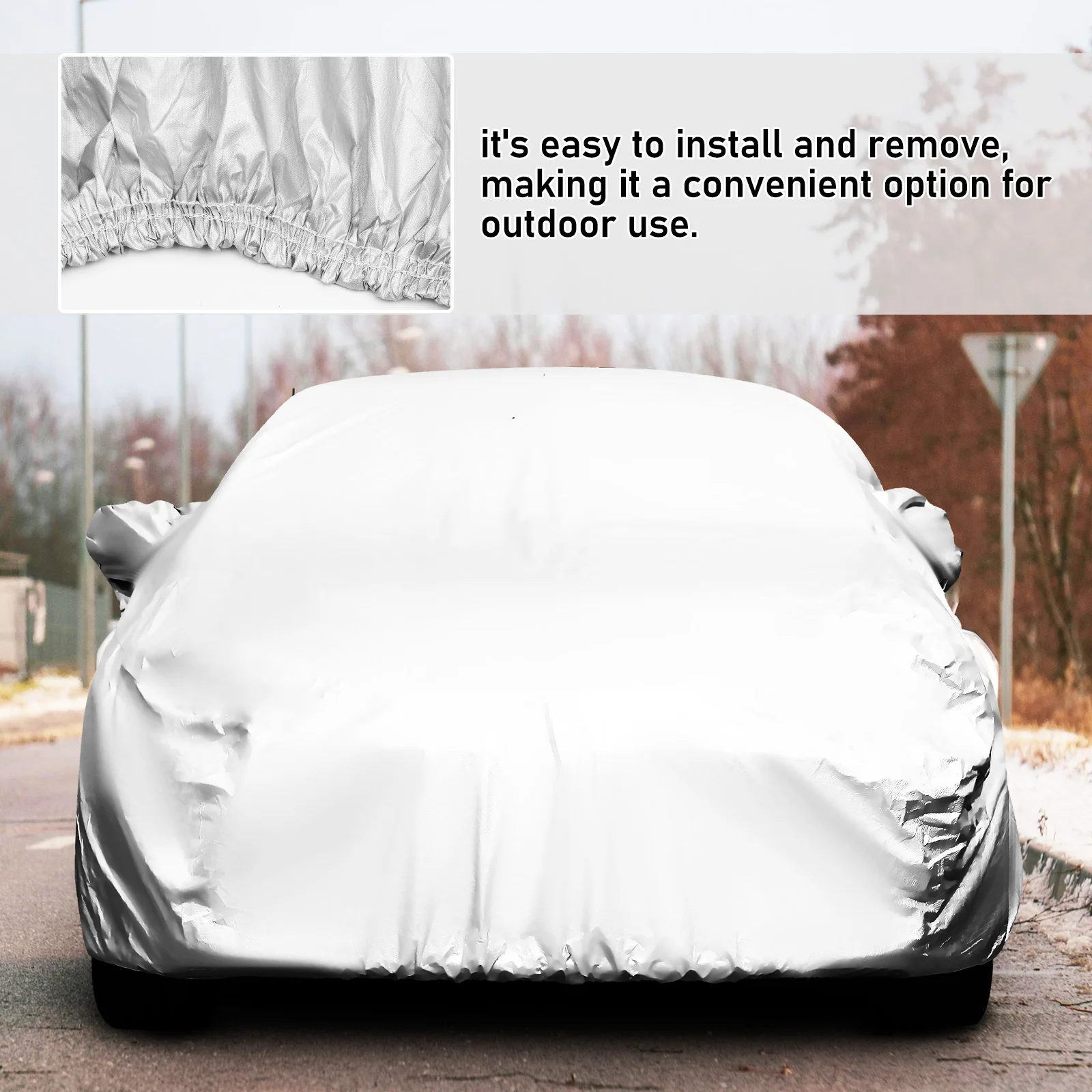 

Car Cover Universal 170T Silver Coated Waterproof Dust Wind Sun Rain Snow Protection Outdoor For Suv Automobiles Xl