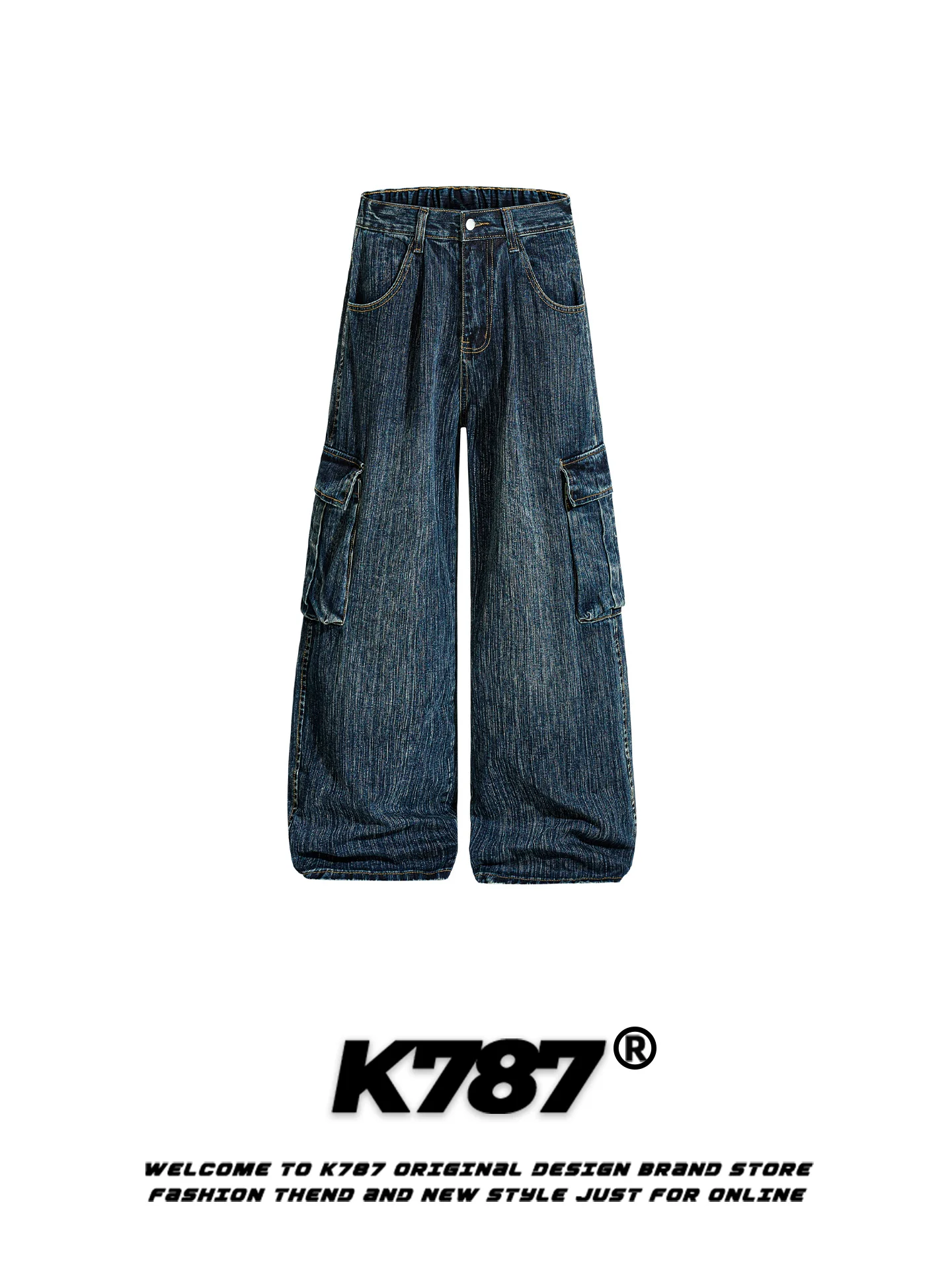 

Мужские джинсы K787 в американском ретро-стиле с бамбуковой текстурой, свободные повседневные брюки с широкими штанинами, прямые рабочие штаны