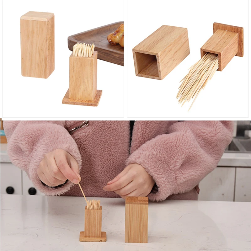 Bamboo Toothpick Holder Dispenser Box Household Toothpick Container Mini Wood Toothpicks Jar Home Table Decoration