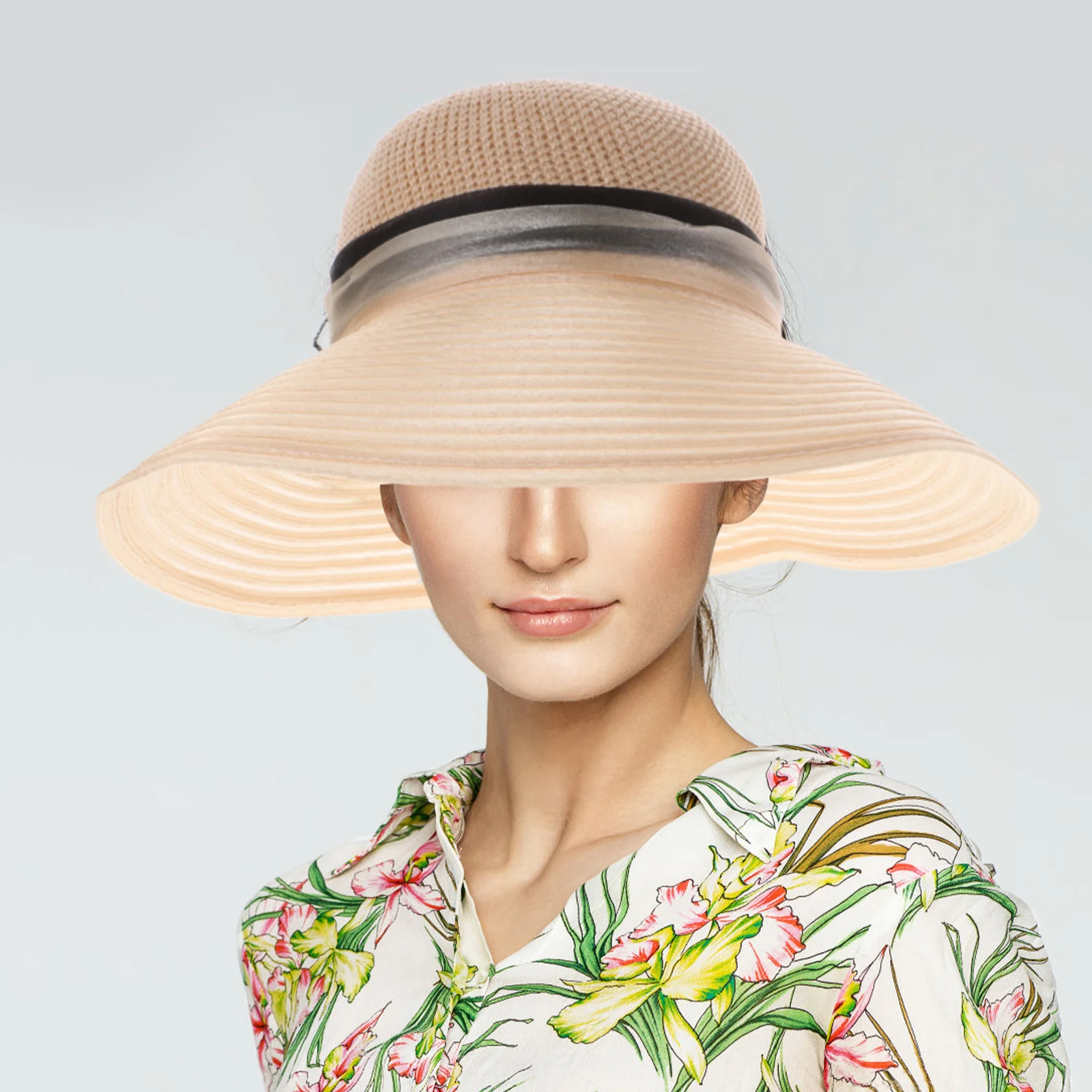النساء قبعة من الأورجانزا البيج 56-58 سنتيمتر كبيرة حافة الصيف قبعة واقية من الشمس الأزهار قطع زينة دلو الرامي قبعة لحفل زفاف الشاي الشاطئ