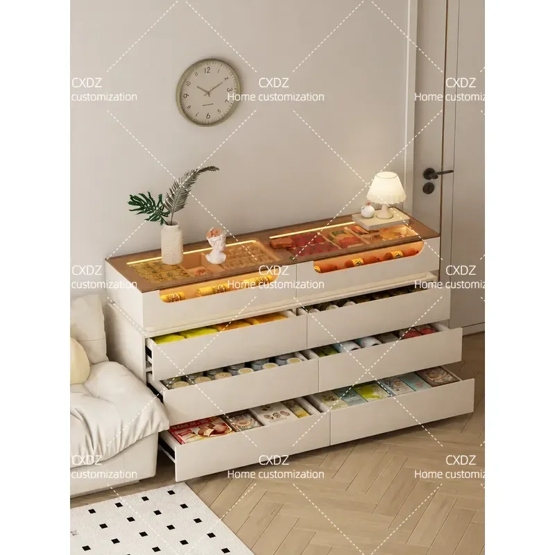 Cream Style Bucket Cabinet Floor Standing Storage Unit with Drawers for Living Room Sofa Side Wall Mounted Jewelry Organizer