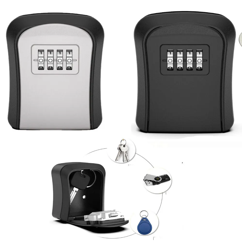 

Key lock box wall-mounted key safe weatherproof No. 4 combination key storage lock box indoor and outdoor password key box