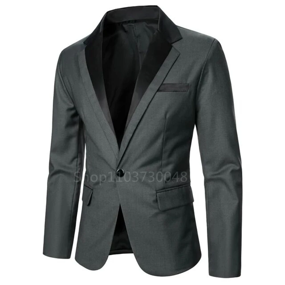 XS-6XL Grey Men's Suit Blazer Tuxedos Only Coat Smart Casual One Button Notch Lapel Blazer Formal Bussiness/Wedding Prom Jacket