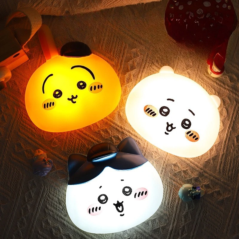 

Chiikawa Silicone Tap Night Light Adorable Usagi Hachiware Chii Character Bedside Lamp Soft Touch Control for Bedroom Decor