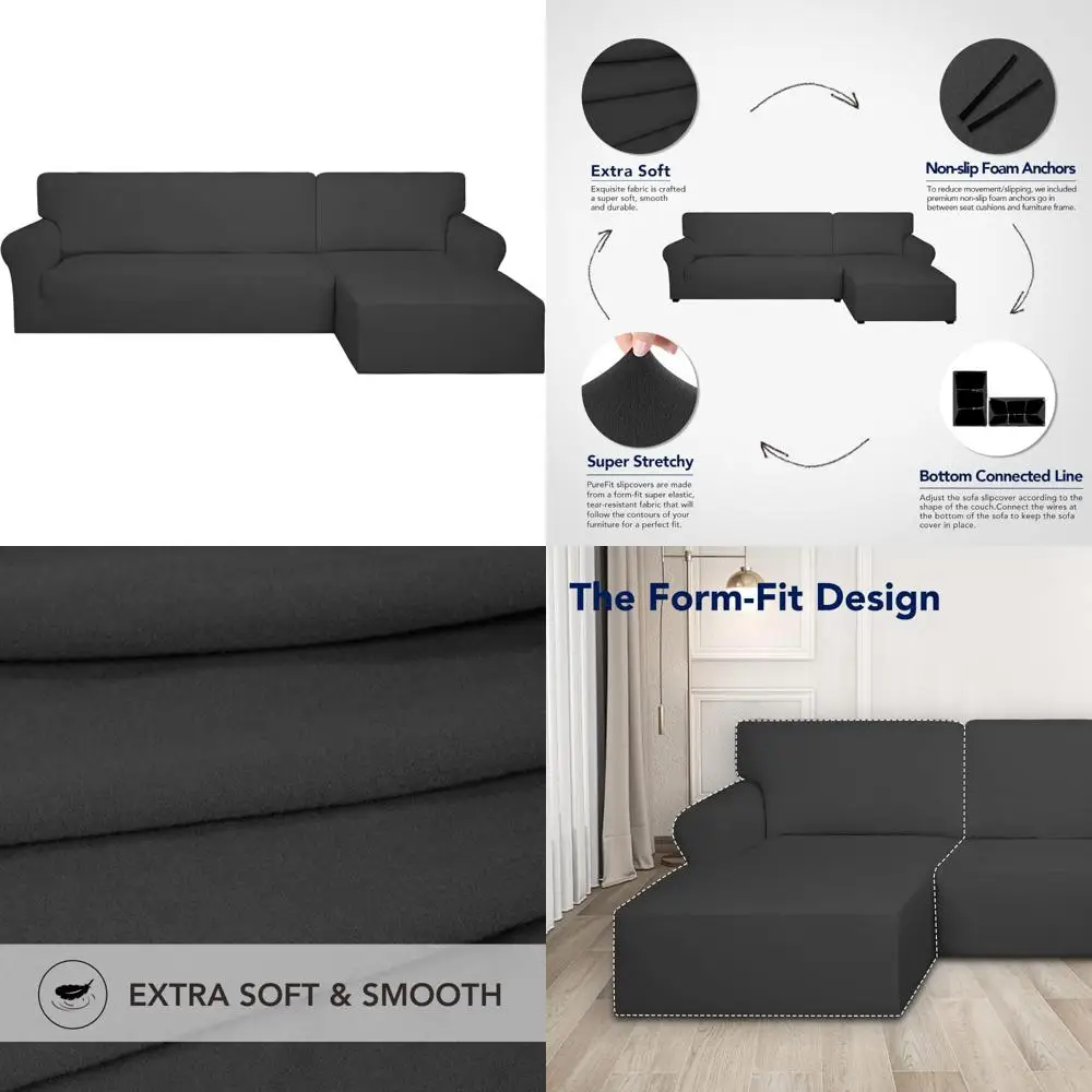 

Stretchy Sofa Covers for L-Shape Sectional - 2-Piece Non-Slip Spandex Couch Covers with Elastic Bottom