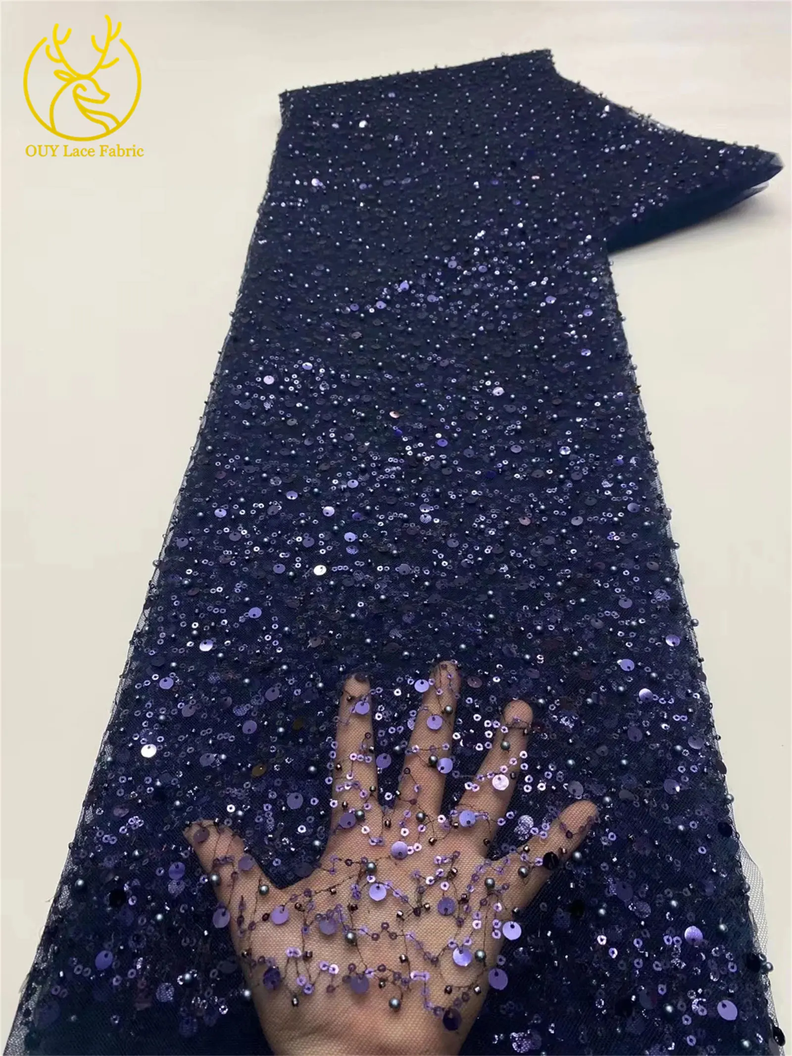 Rosa afrikanischer Tüll-Spitzenstoff mit Pailletten, 5 Yards, hochwertige nigerianische Perlen-Mesh-Spitze für Brautkleider, Hochzeitsfeiern und Näharbeiten. – Detail 20