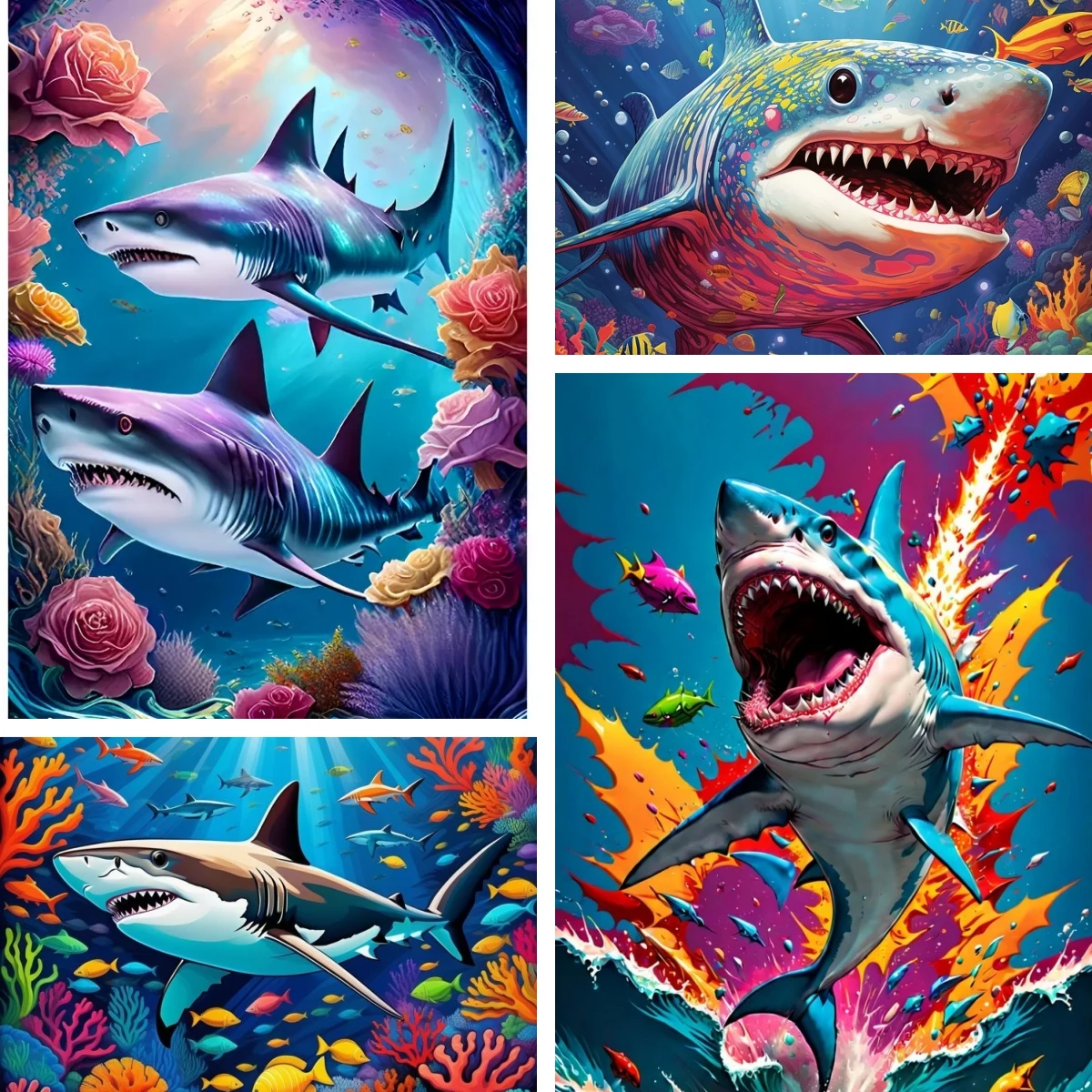 

Diy Shark Nautical Beach House Decor Diamond Painting Diamond Embroidery Cross Stitch Marine Biology Poster Sea Life Wall Art