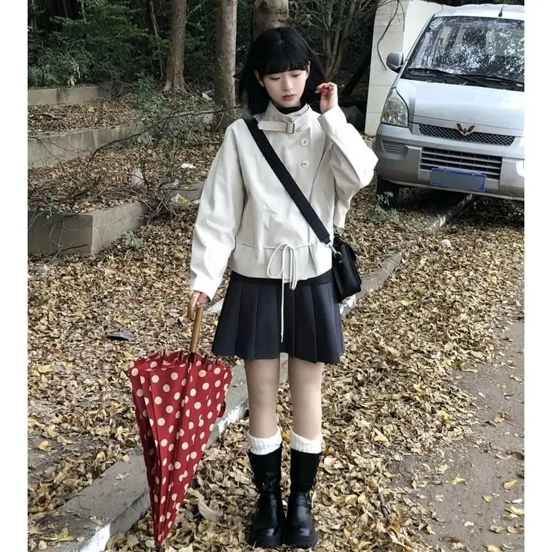 Drawstring Slim Waist Simple Office Lady Chaqueta Mujer Short New Small Fellow Coat Korea Chic Moda All-match Minority Jackets