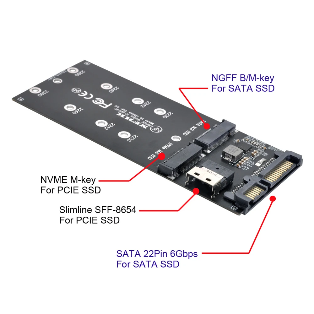 Cablecc SATA NVME PCIe SSD Adapter SFF-8654 to U2 Kit NGFF M-Key to Slimline SAS for Mainboard