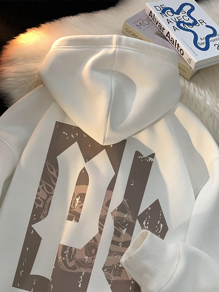 

American Sle Hoodie Men's Autumn Winter Thiened Fce Loose Heavyweight Hardwearing Zhongan Couple Outerwear