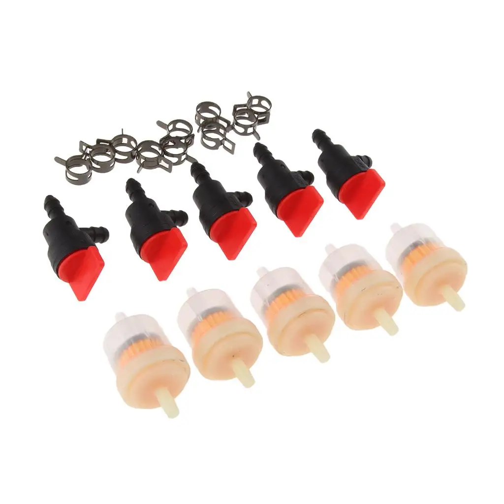 

Inline Fuel Gas Filter Plastic Shut Off Valve Switch Kit Fuel Clamp Set for Go Kart Lawn Mower Generator