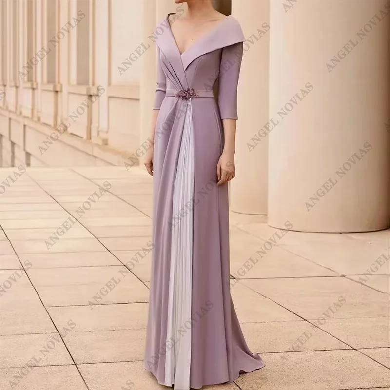 Customized 3/4 Sleeve Mother of the Bride Dresses with Belt Evening Bridal Party derss robes invitée mariage