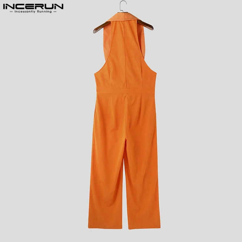 INCERUN Romper Musim Panas Celana Kodok Pria Atasan Tanpa Lengan Mode Celana Kasual Longgar Pakaian Pria Overall Pakaian Jalanan