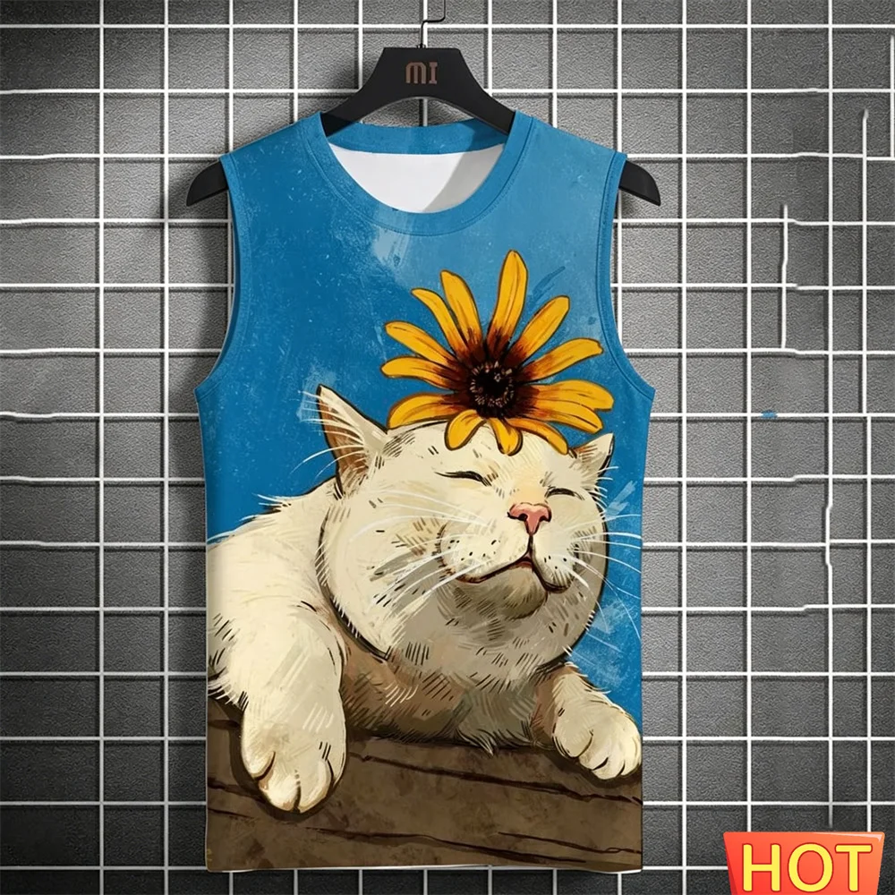 men's t-shirts and tank tops Animal Cat Men's sleeveless T-shirt Summer Women Streetwear Fashion Oversized Funny graphic T-shirt