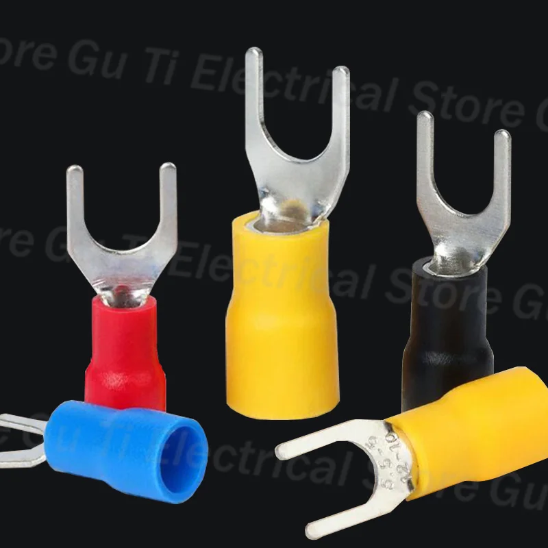 30-100 PCS SV Terminal U-Shaped 1.25/2/3.5/5.5 Series Insulated Fork Type Cable Terminal Connectors, Electrical Crimping Flat