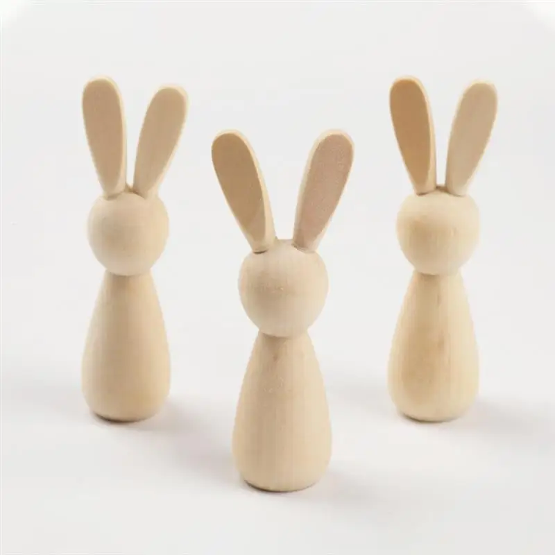 6Pcs Easter Bunny Ornaments DIY Wooden Bunny Dolls Unpainted Natural Wooden Small Crafting Crafts Unfinished Wood Dolls