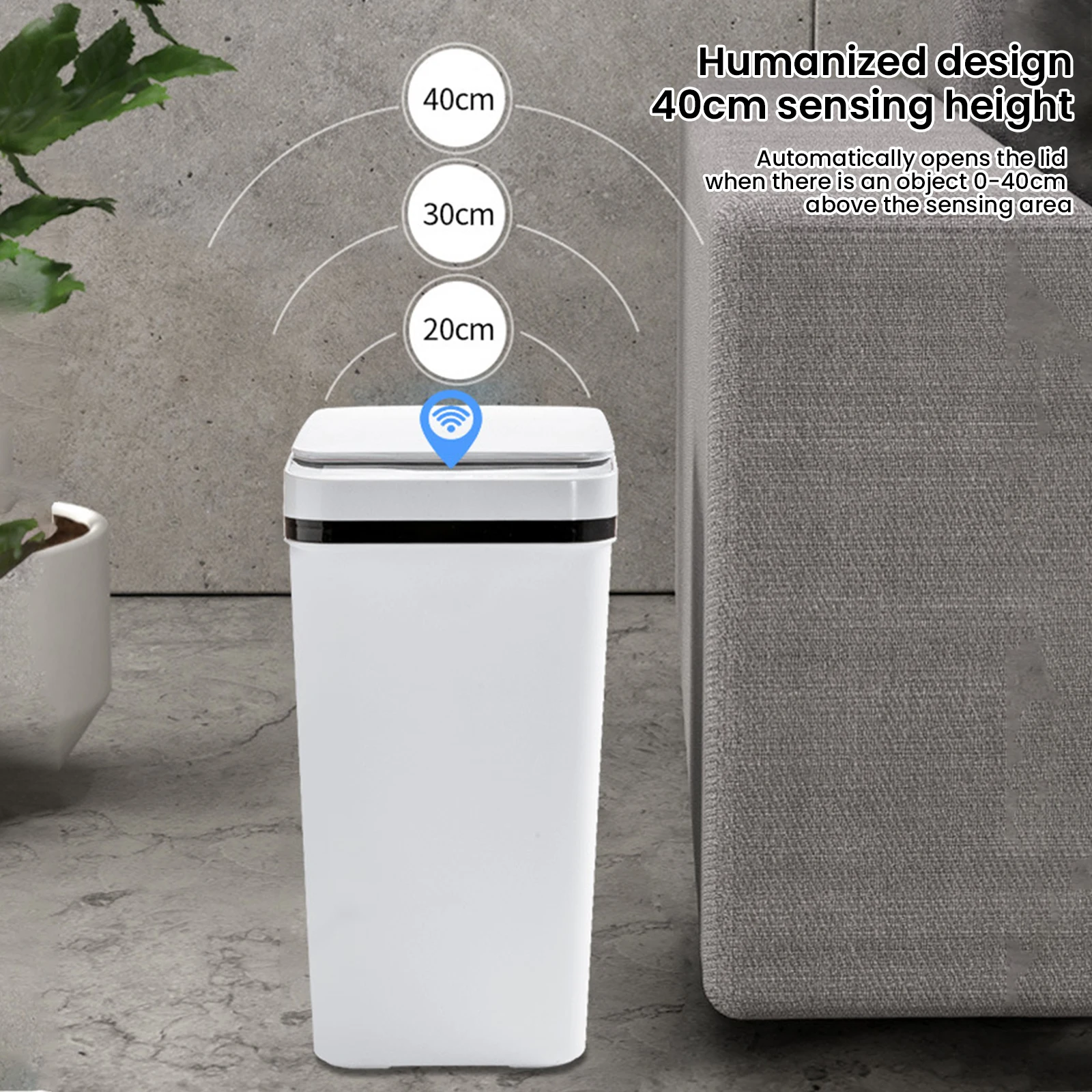 Cestino Touchless da bagno con coperchio sensore di movimento da 12 litri-cestino attivato, cestino