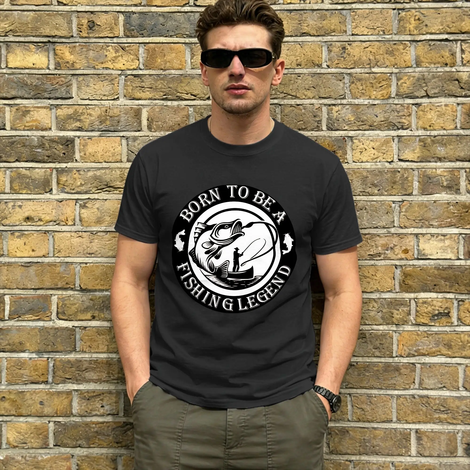 Camisetas para hombre Born to Be a Fishing Legend, camisetas creativas, camiseta de manga corta con cuello redondo, ropa de talla grande de algodón puro