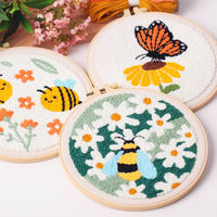 DIY Punch Needle Kit with Flower Butterfly Bee Pattern with Yarn Stamped Cloth Threader Tools  Punch Needle Embroidery Kits