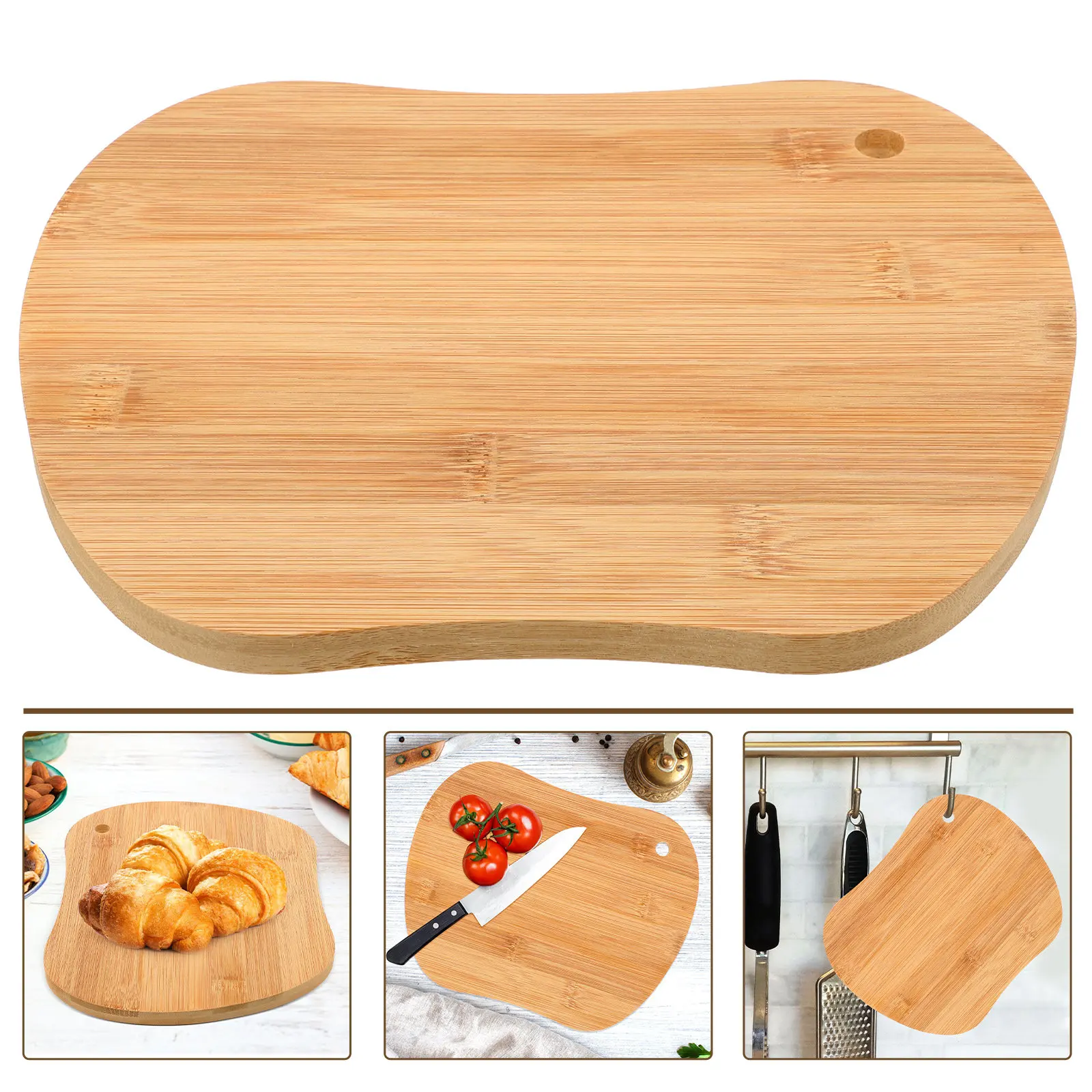 Portable Wooden Pizza Board & Cutting Tray for Bread, Steak, Charcuterie – Hanging Hole Design, Food Serving Tray