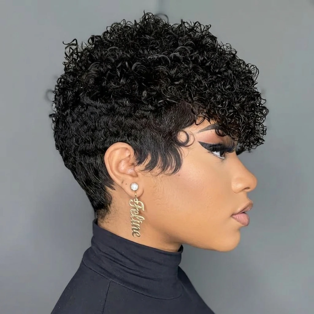 

Short Curly Wave Short Kinky Curly Human Hair Machine Made Wig 6inch Remy Hair Wigs for Women